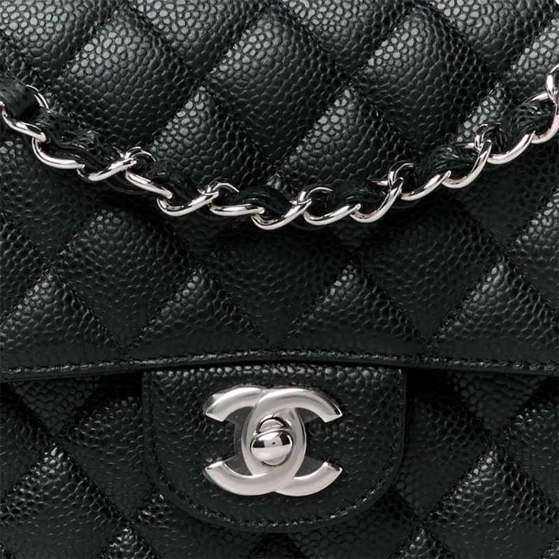 Chanel Double Flap Caviar Black  Silver Designer Handbags