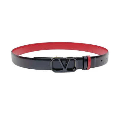 Valentino V Buckle Belt In Brown/Black/White/Nude/Red Calfskin With Brown/Black/White/Nude/Red Hardware 30mm