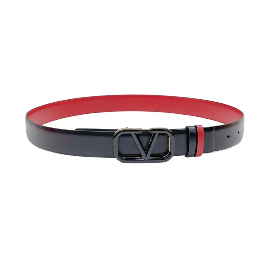 Valentino V Buckle Belt In Brown/Black/White/Nude/Red Calfskin With Brown/Black/White/Nude/Red Hardware 30mm