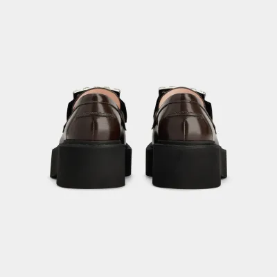 Roger Vivier Viv' Rangers Loafers In Brown Leather With Crystal Buckle (Heel Height 5.5cm)
