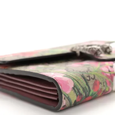 Gucci Mini Dionysus Chain Wallet Beige Multicolor Blooms GG Supreme Monogram Canvas