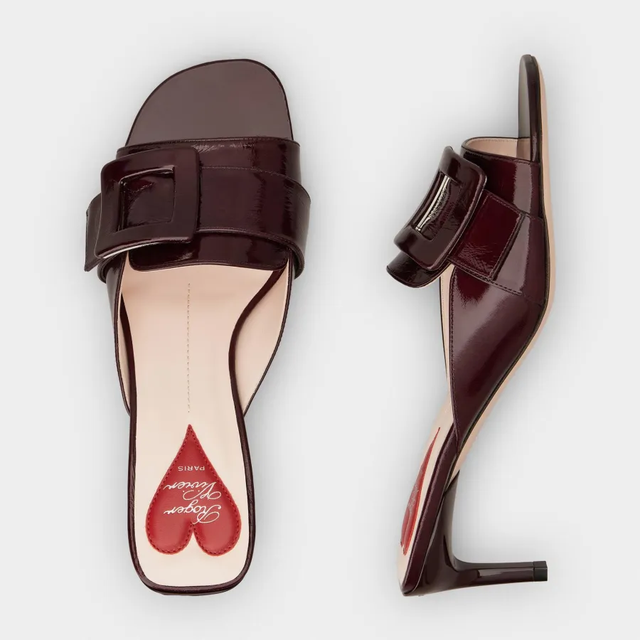 Roger Vivier Viv' Canard Mules Sandals In Burgundy Patent Leather With Lacquered Metal Buckle (Heel Height 5.5cm)