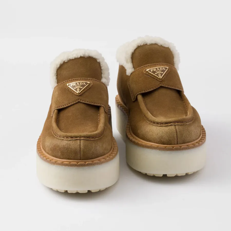 PRADA Cinnamon suede leather loafers