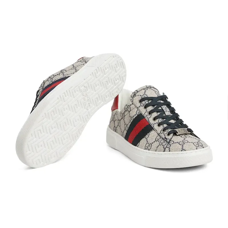 Gucci Ace series grey canvas sneakers woven fabric women's sports shoes