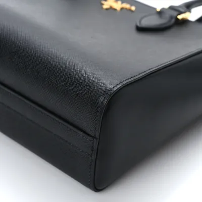 Prada Small Zippered Tote Bag Black Saffiano Soft Calfskin Leather Gold Hardware