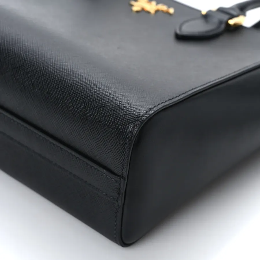 Prada Small Zippered Tote Bag Black Saffiano Soft Calfskin Leather Gold Hardware