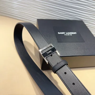 Saint Laurent GIO Belt In Black Box Calfskin With Gold/Silver Hardware 30mm