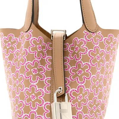 Hermès Micro Lucky Daisy Picotin Lock Chai/Rose/White Swift Leather Palladium Silver Hardware
