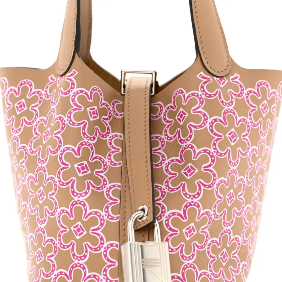 Hermès Micro Lucky Daisy Picotin Lock Chai/Rose/White Swift Leather Palladium Silver Hardware