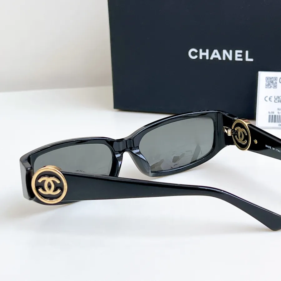 CHANEL square frame glasses black gold color size 56-18-137