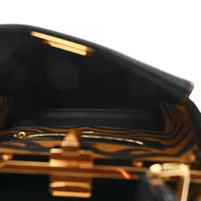 Fendi Mini Chinese New Year Tiger Embroidered Peekaboo Iconic Satchel Black / Dark Yellow King Vitello Leather & Canvas Gold Hardware