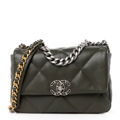 Grade Chanel 19 Khaki Flap Bag for Women