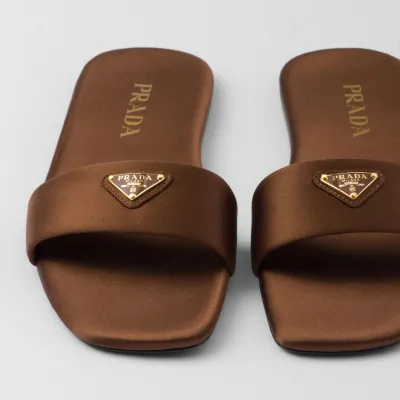 PRADA Tobacco satin slippers