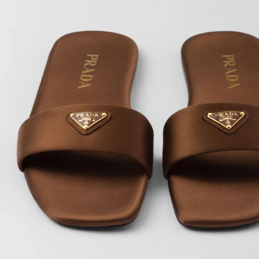 PRADA Tobacco satin slippers