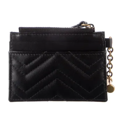 Gucci Small Marmont Keychain Wallet Double G Logo Wallet Black Calfskin Leather Gold Hardware