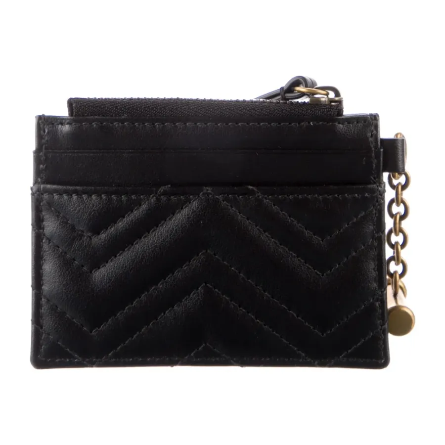 Gucci Small Marmont Keychain Wallet Double G Logo Wallet Black Calfskin Leather Gold Hardware