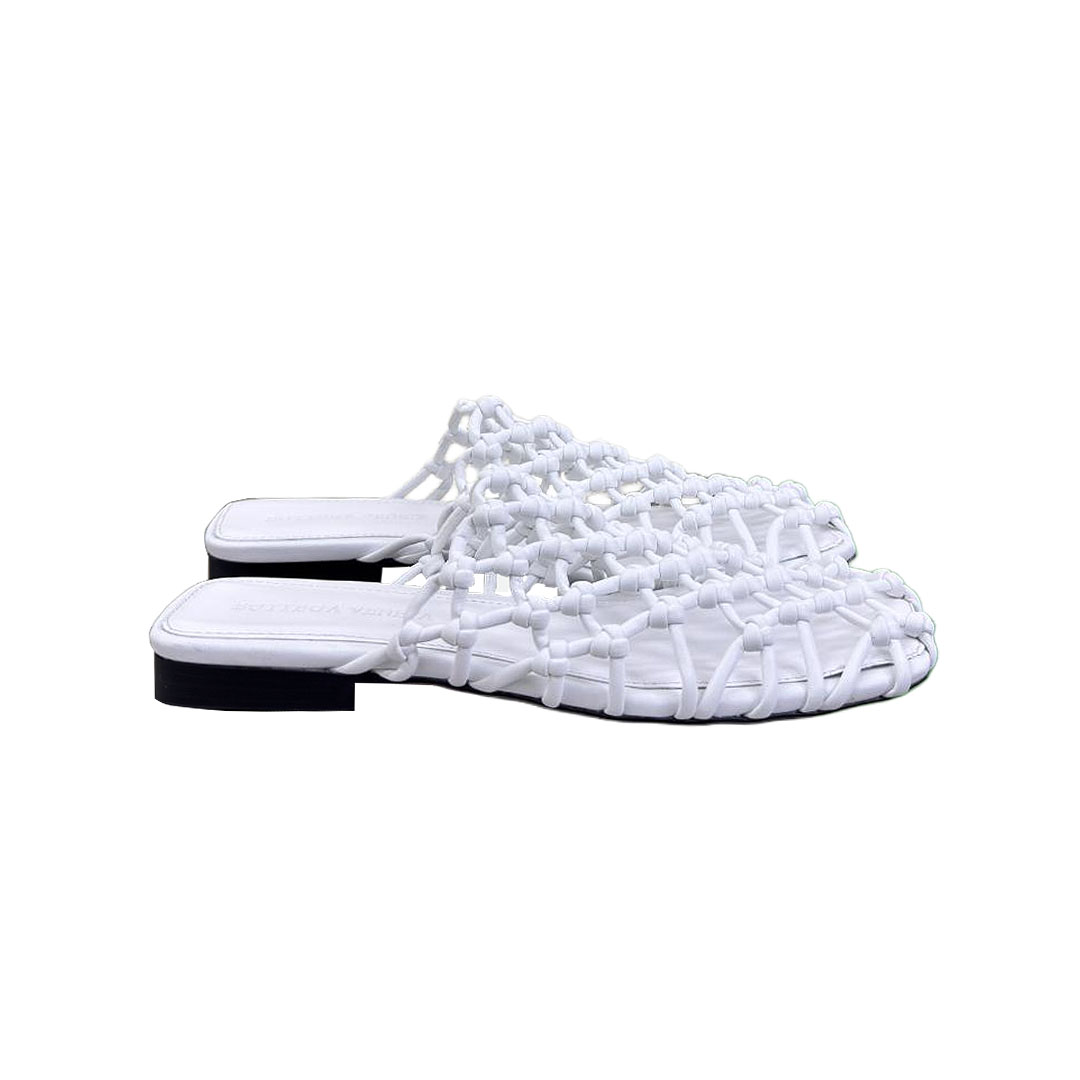 Bottega Veneta Riva Flat Mule Em Branco Em Couro Trançado e Amarrado à Mão Mule Pump
