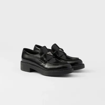 PRADA Black Chocolate shiny leather loafers