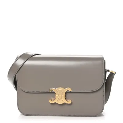 Celine Medium Triomphe Bag Pebble Shiny Calfskin Leather Gold Hardware