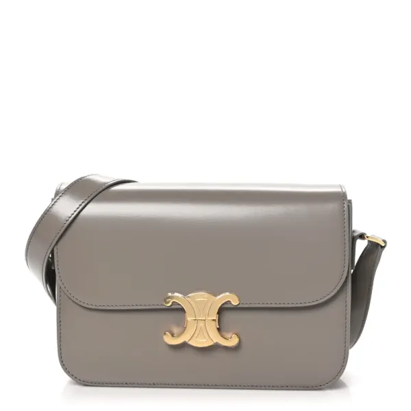 Celine Medium Triomphe Bag Pebble Shiny Calfskin Leather Gold Hardware