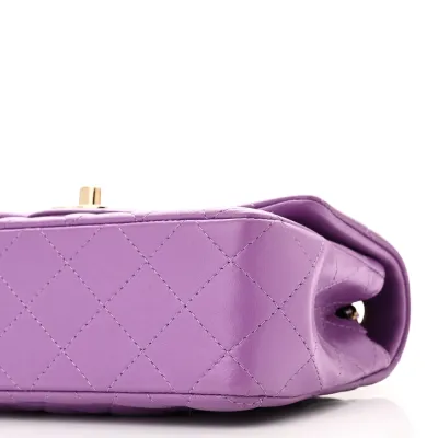 Chanel Flap Mini Rectangular Purple Quilted Lambskin Leather Light Gold Hardware