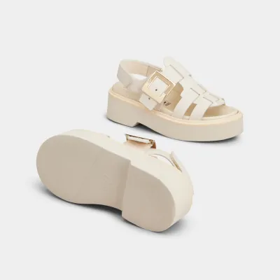 Roger Vivier Viv' Rangers Sandals In White Leather With Metal Buckle