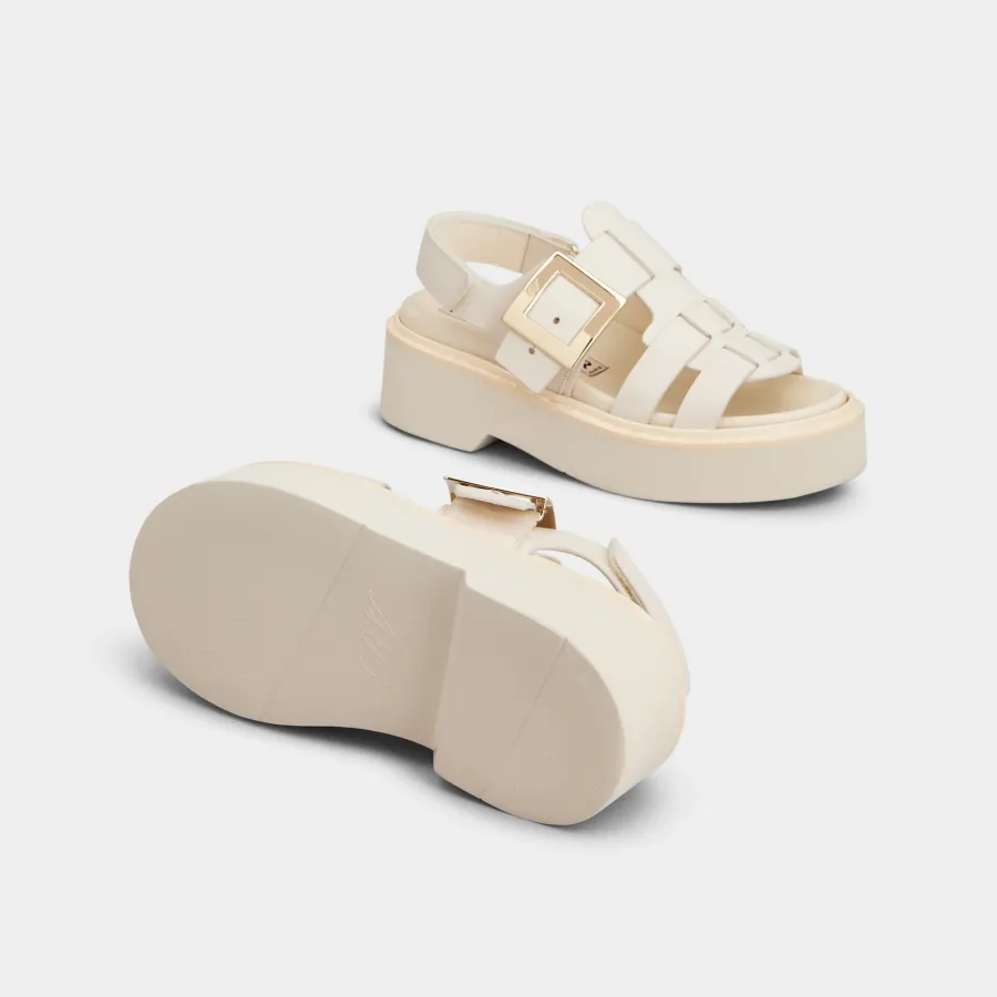 Roger Vivier Viv' Rangers Sandals In White Leather With Metal Buckle