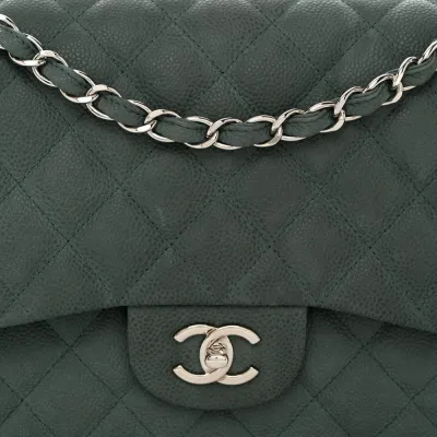 Chanel Double Flap Jumbo in Green Caviar Leather