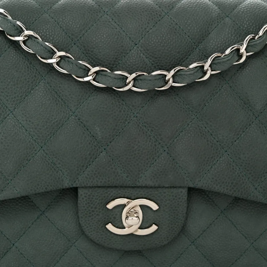 Chanel Double Flap Jumbo in Green Caviar Leather