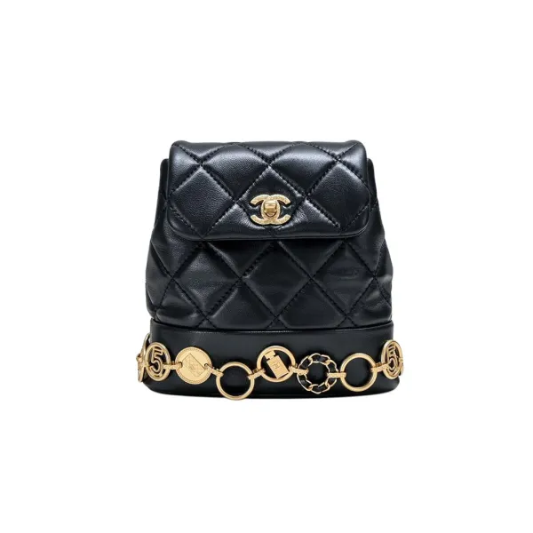 Chanel Black / White / Red / Pink Quilted Lambskin Leather Backpacks