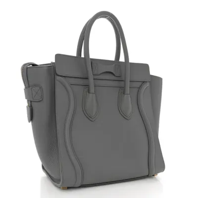 Celine Micro Luggage Kohl Baby Drummed Calfskin Leather Gold Hardware