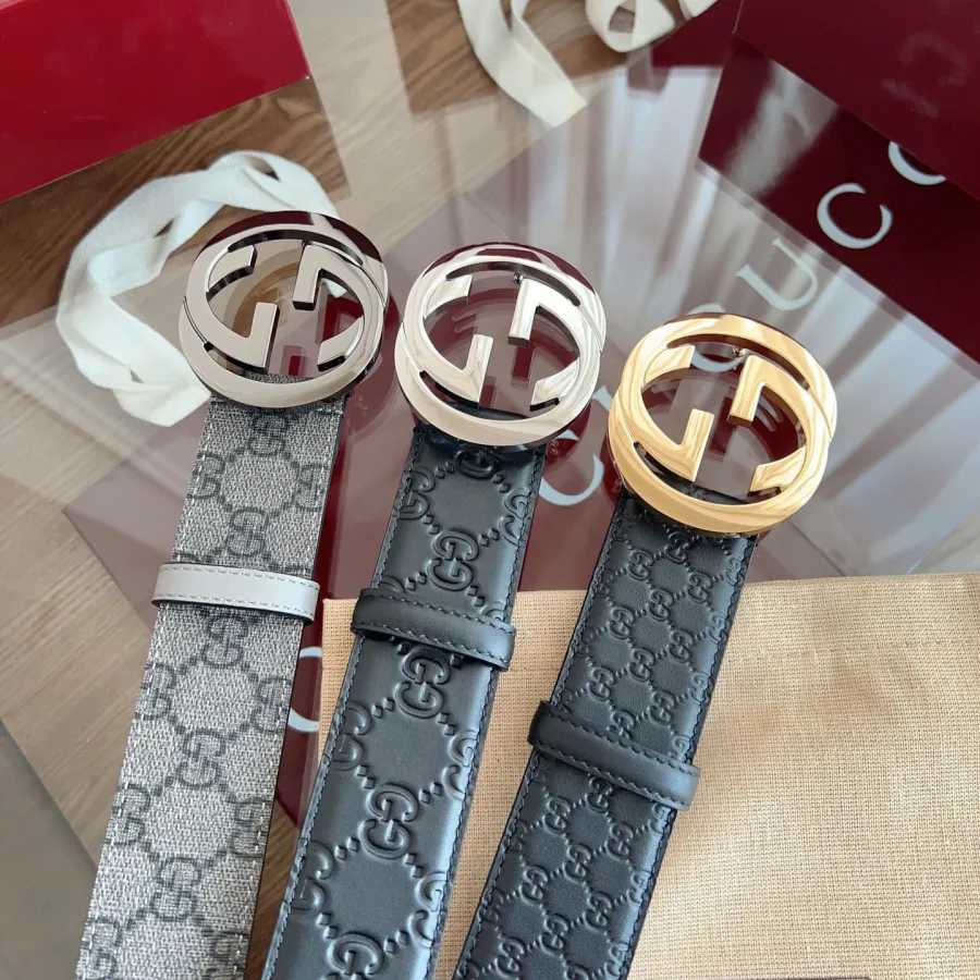 Gucci Men's Interlocking G Buckle And Interlocking G Belt In Black/Brown Marmont In Calfskin/Canvas With Gold/Silver Hardware 40mm