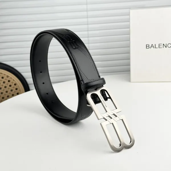 Balenciaga Men's BB Signature Belt In Black BB Monogram Calfskin With Gold/Silver Hardware 40mm - Image 6
