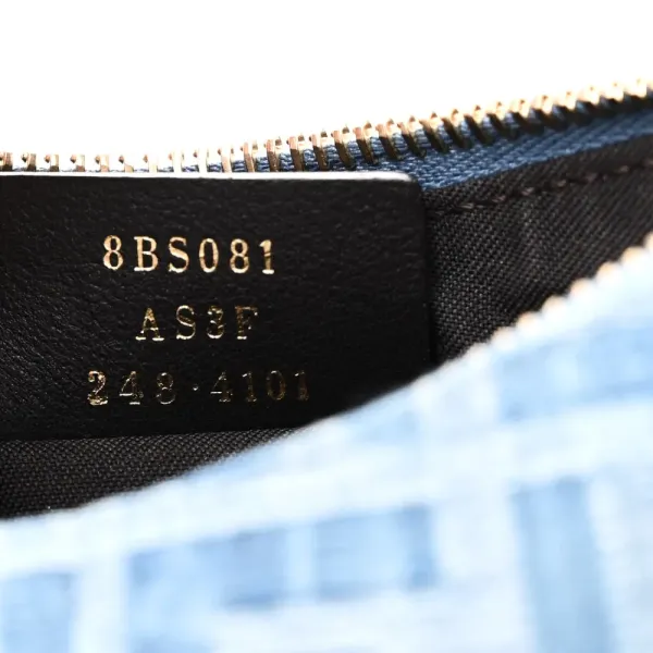 Fendi Mini FF Embroidered Fendigraphy Hobo Bag Blue/Sand Denim & King Vitello Leather Gold Hardware - Image 8