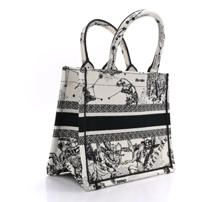 Dior Small Zodiac Toile De Jouy Book Tote Latte/Black Embroidered Canvas