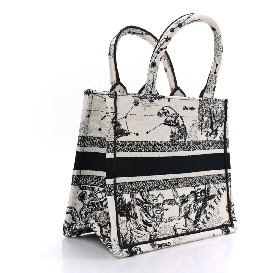 Dior Small Zodiac Toile De Jouy Book Tote Latte/Black Embroidered Canvas