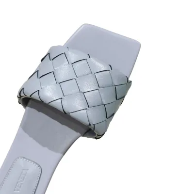 Bottega Veneta Parco Mule In Blue/Pink Intrecciato Leather Flat Mule Sandal