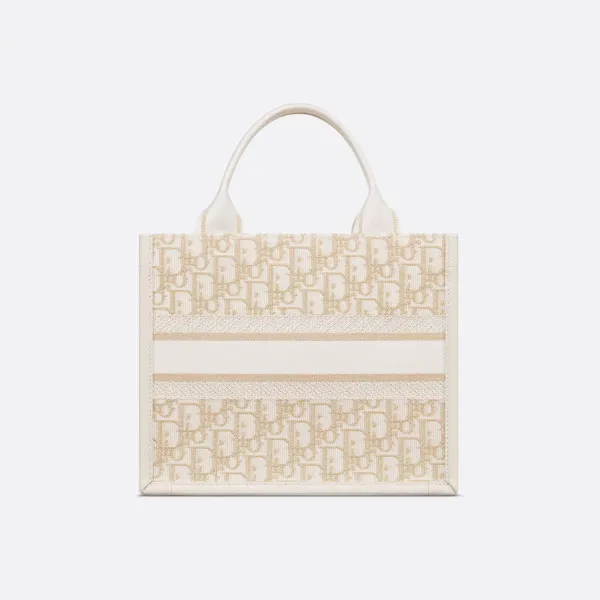 Dior Small Dior Book Tote In Natural Dior Oblique Embroidery And Calfskin Gold Hardware - Image 2