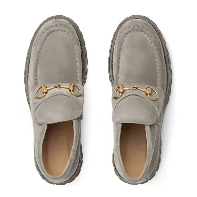 Gucci Round headed grey suede horse collar buckle  ankle boots