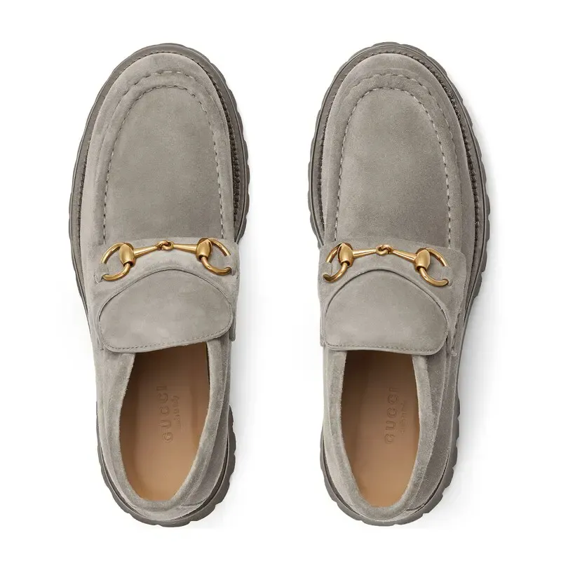 Gucci Round headed grey suede horse collar buckle  ankle boots