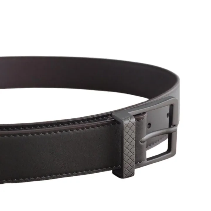 Bottega Veneta Men's Square Buckle Belt In Black/Coffee/Blue Calfskin With Matte Gun Black Hardware 35mm