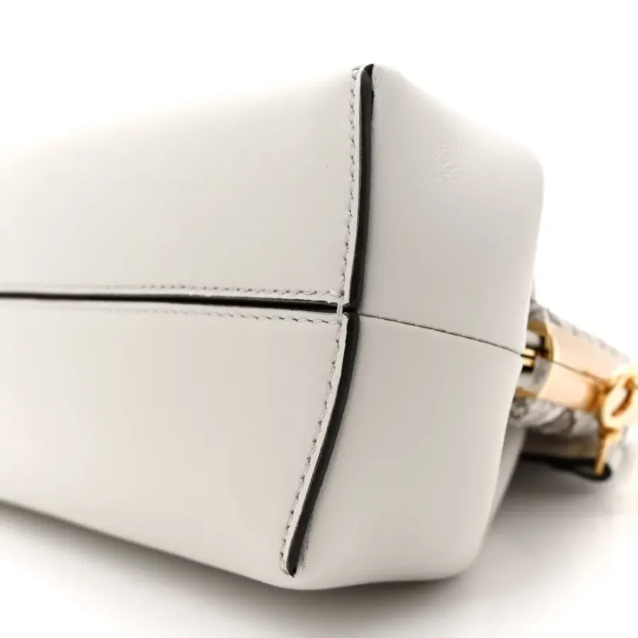 Fendi Small Fendi First White/Roccia Shiny Nappa & Snakeskin Leather Gold Hardware