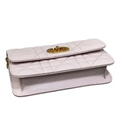 Dior Miss Caro Pouch with Chain In Pink/Blue/White/Black Macrocannage Lambskin Gold Hardware