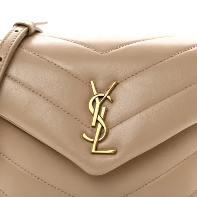 Saint Laurent Mini Loulou Crossbody Bag Dark Beige Y-Quilted Monogram Calfskin Leather Aged Gold Hardware