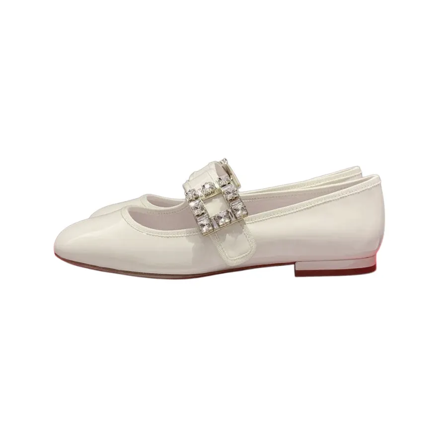 Roger Vivier Très Vivier Dasiy Mary Janes In Black/White Patent Leather With Crystal Buckle (Heel Height 0.5cm)