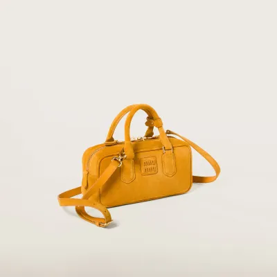 Miu Miu Arcadie Suede Leather Yellow Top-Handle Bags