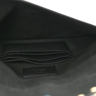 Valentino Garavani Medium Rockstud Envelope Flat Wristlet Pouch Black Pebbled Calfskin Leather Light Gold Hardware