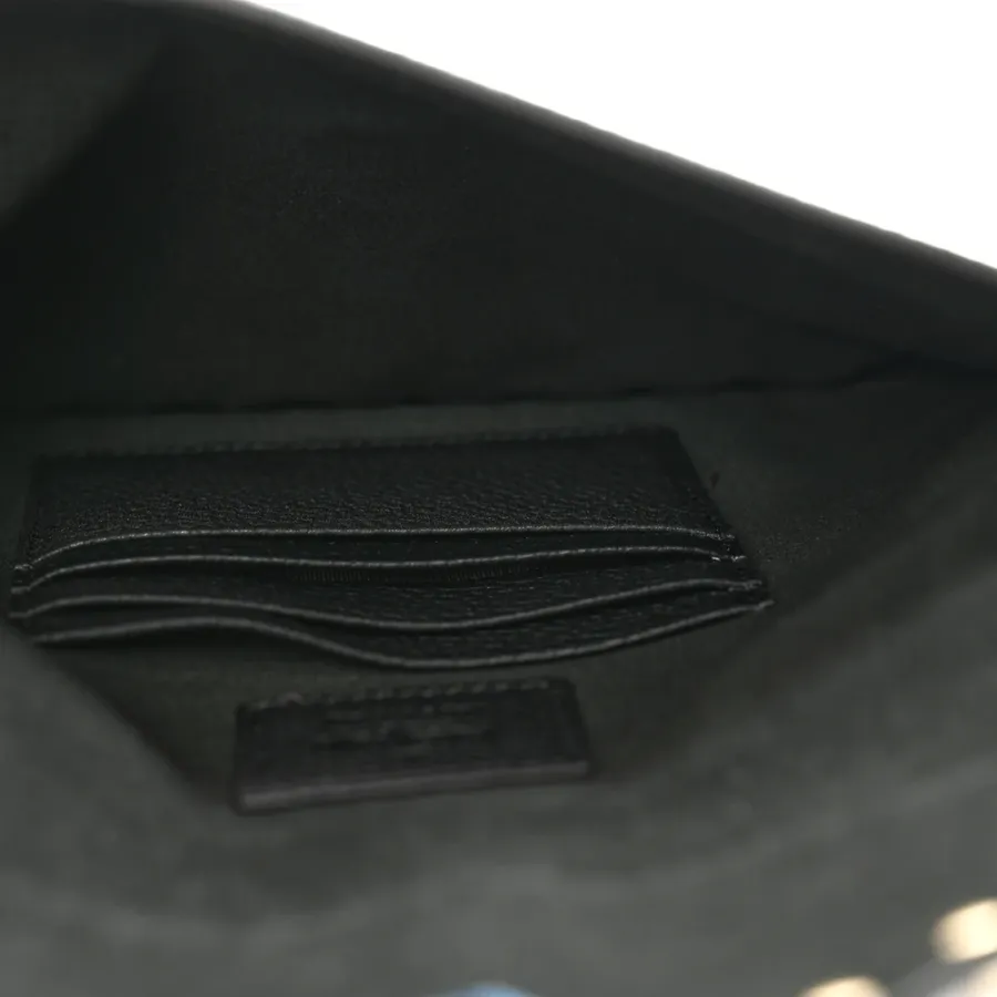 Valentino Garavani Medium Rockstud Envelope Flat Wristlet Pouch Black Pebbled Calfskin Leather Light Gold Hardware