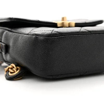 Chanel Chain Melody Backpack Small Black Quilted Shiny Caviar Leather Gold Hardware