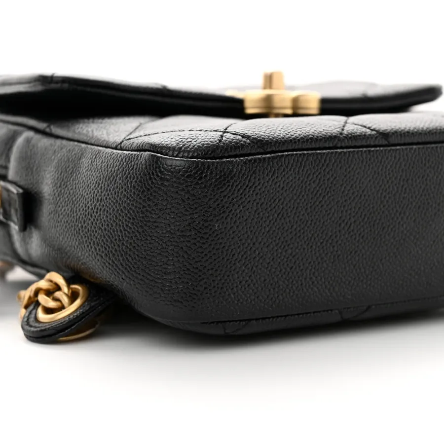 Chanel Chain Melody Backpack Small Black Quilted Shiny Caviar Leather Gold Hardware